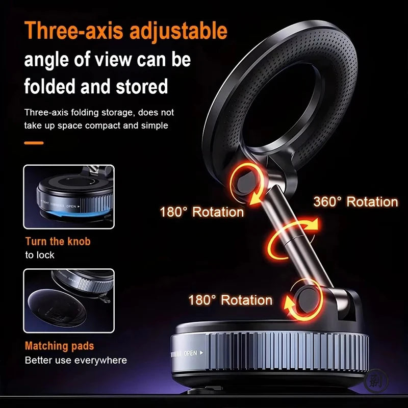 Upgraded Multi-Angle Magnetic Car Phone Holder - Strong Vacuum Magnet & Foldable Design