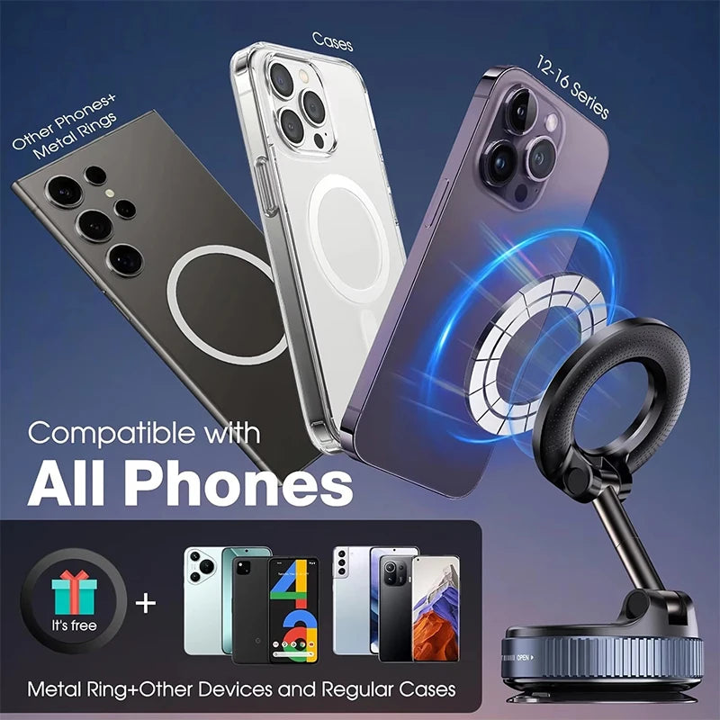 Upgraded Multi-Angle Magnetic Car Phone Holder - Strong Vacuum Magnet & Foldable Design
