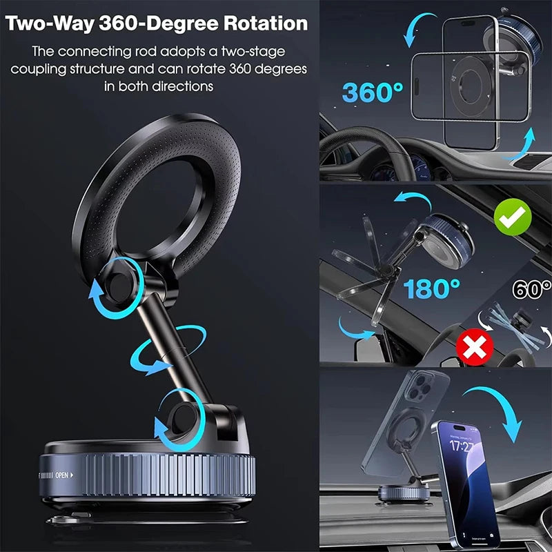 Upgraded Multi-Angle Magnetic Car Phone Holder - Strong Vacuum Magnet & Foldable Design